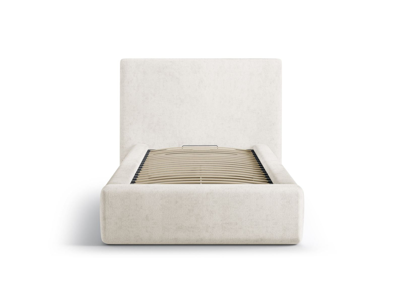 Stylisches Amy Bett mit praktischem Stauraum und elegantem Kopfteil in Light Beige, ideal für moderne Schlafzimmer. Von Micadoni.