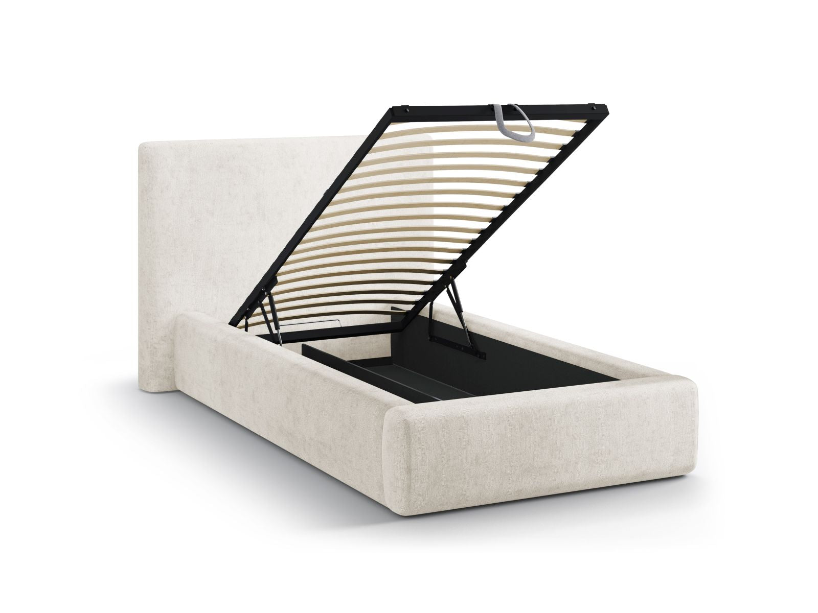 Elegantes Amy Bett in zartem Beige, bietet cleveren Stauraum und ein geschmackvolles Kopfteil, perfekt für jedes moderne Schlafzimmer.