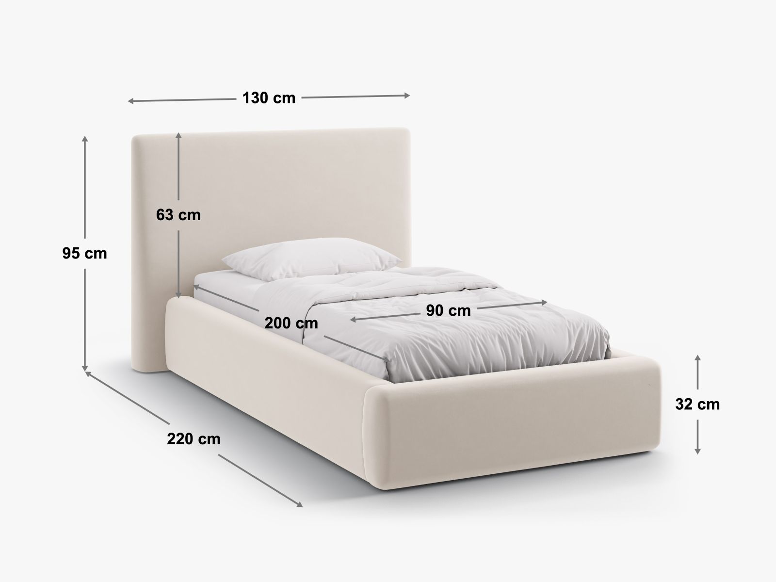 Elegantes Amy Bett in Beige mit integriertem Stauraum und stilvollem Kopfteil, perfekt für zeitgemäße Schlafzimmerlösungen.