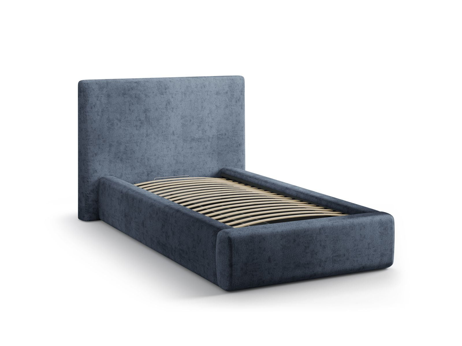 Modernes Amy Bett in Dunkelblau, 90 cm breit, bietet cleveren Stauraum und ein elegantes Kopfteil, ideal für stilvolle Schlafzimmer.