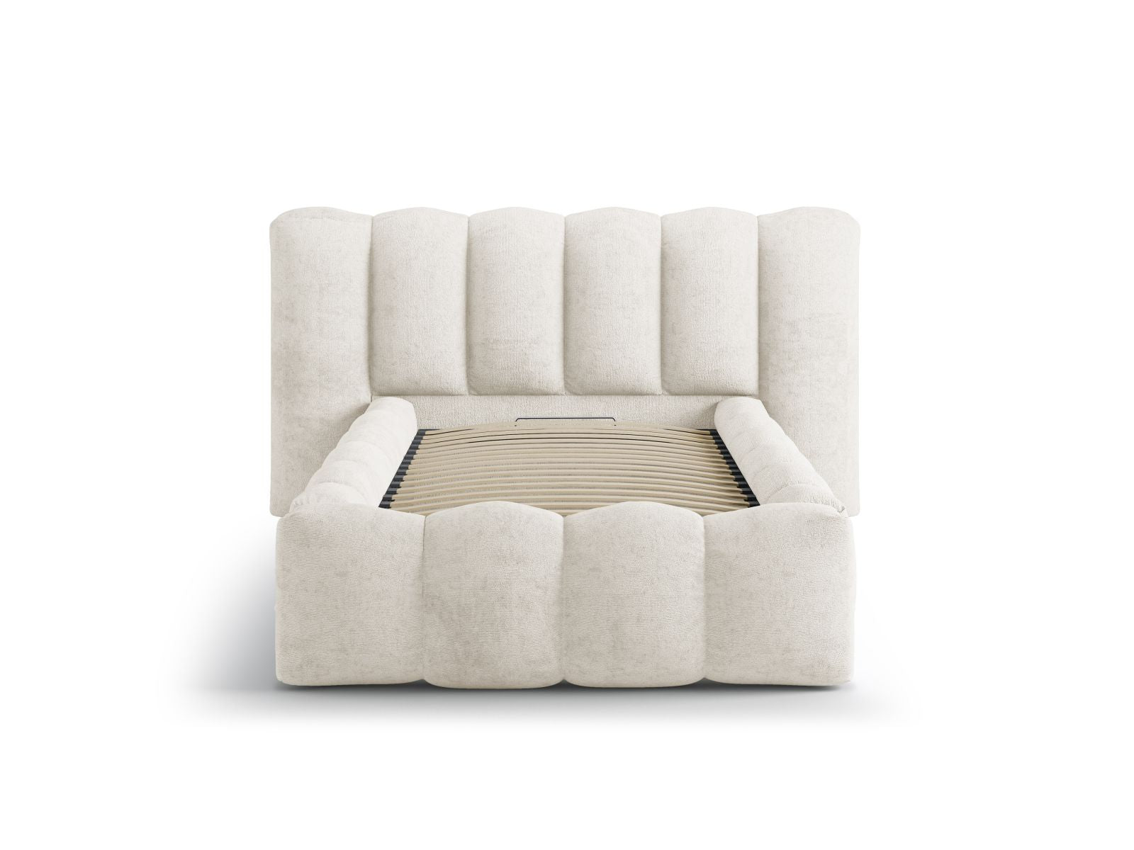 Elegantes Lupine Bett mit praktischem Stauraum und stilvollem Kopfteil in Light Beige, ideal für moderne Schlafzimmer.