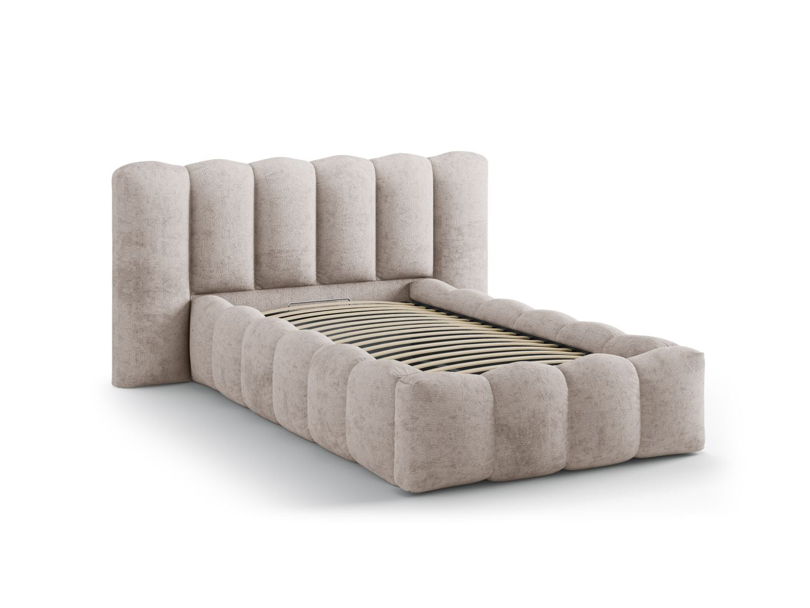 Stylisches Micadoni Bett Lupine in 90 cm Breite, ideal für kleine Räume, mit elegantem Kopfteil und cleverem Stauraum für mehr Ordnung.