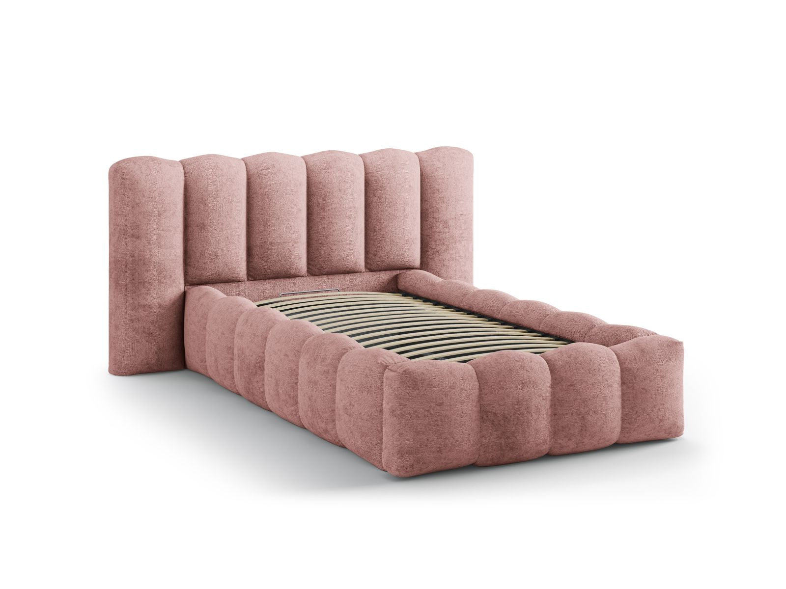 Stylisches Lupine Bett von Micadoni mit praktischem Stauraum und elegantem Kopfteil, ideal für kleine Räume und modernes Wohndesign.