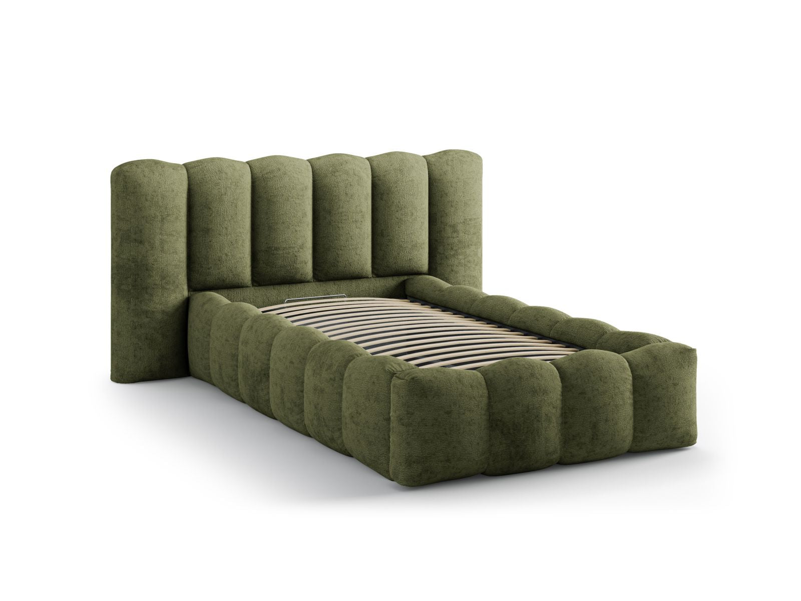 Elegantes Micadoni Bett Lupine mit 90 cm Breite, ideal für platzsparende Schlafzimmer, bietet zusätzlichen Stauraum und ein stilvolles Kopfteil.