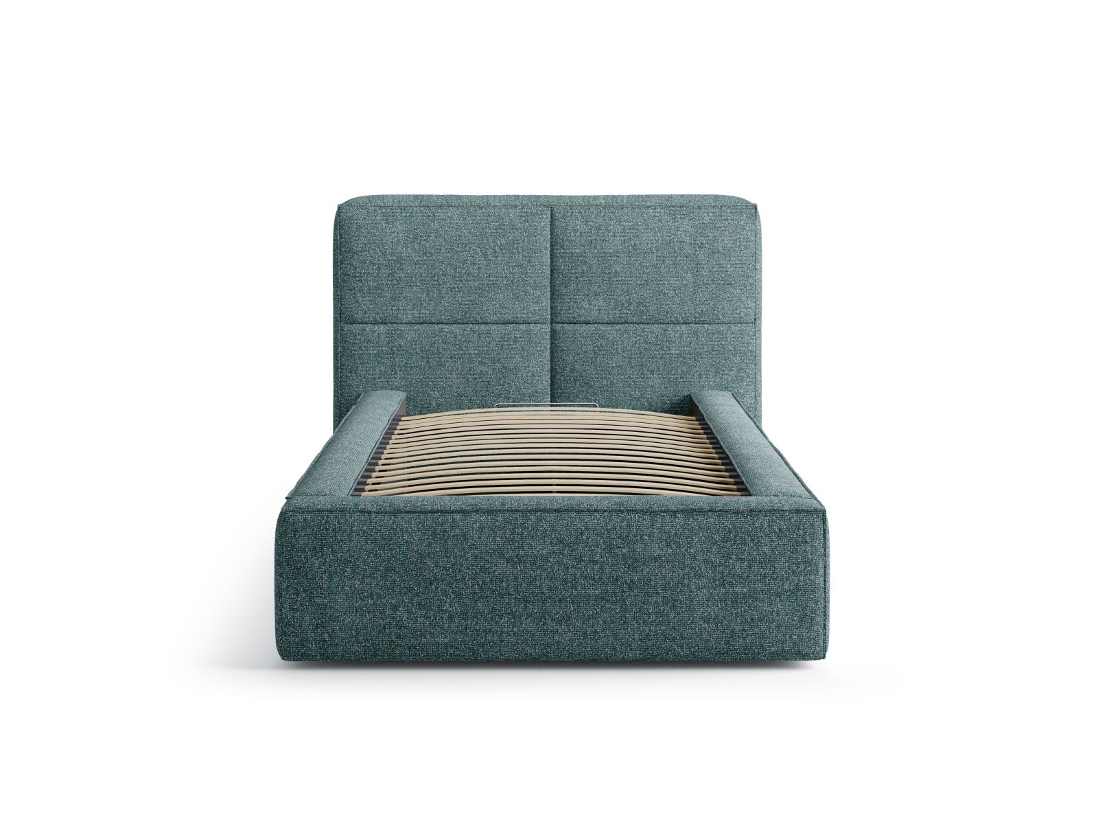 Stylisches Darren Bett mit 90 cm Kopfteil und praktischem Stauraum in Green Blue Melange, ideal für moderne Schlafzimmer.