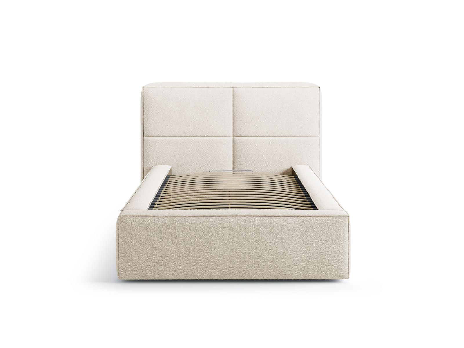 Elegantes Darren Bett mit 90 cm Kopfteil und praktischem Stauraum in sanftem Light Beige, ideal für stilvolle Schlafzimmer.