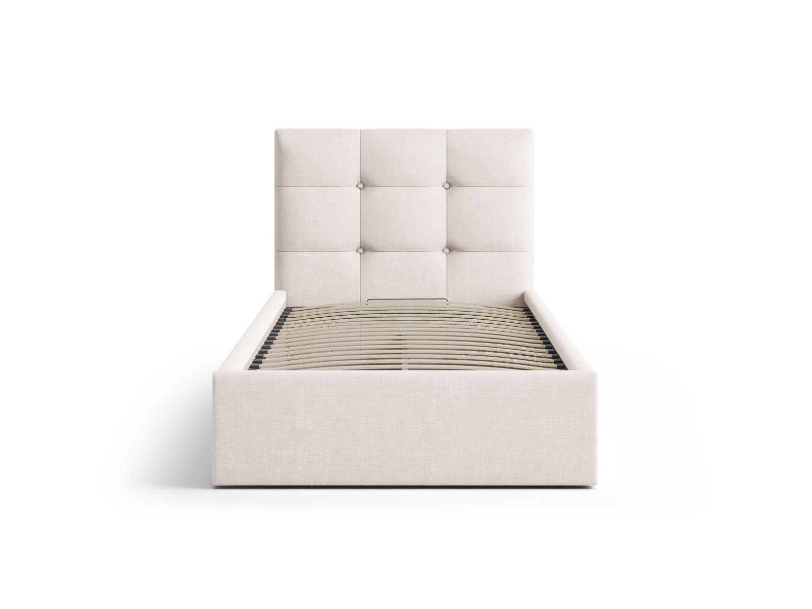 Elegantes Phaedra Bett mit 90 cm Breite, Stauraum und stilvollem Kopfteil in Beige-Liberty, ideal für moderne Schlafzimmer.