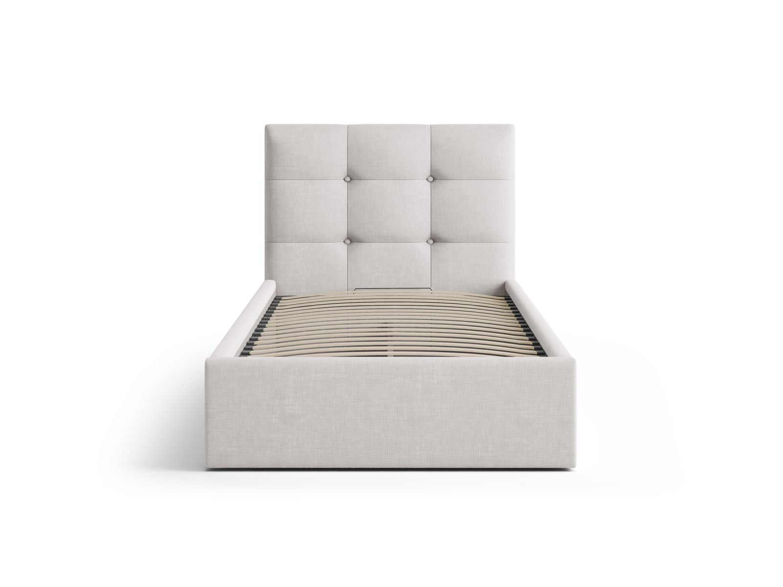 Elegantes Phaedra Bett mit 90 cm Breite, Stauraum und Kopfteil in Light Grey-Liberty, ideal für stilvolle Schlafzimmer.