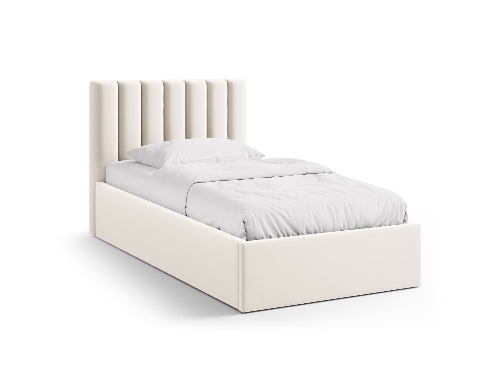 Allison Bett mit Stauraum mit Kopfteil 90cm in Light Beige-Bluvel präsentiert im Onlineshop von KAQTU Design AG. Bett ist von Micadoni