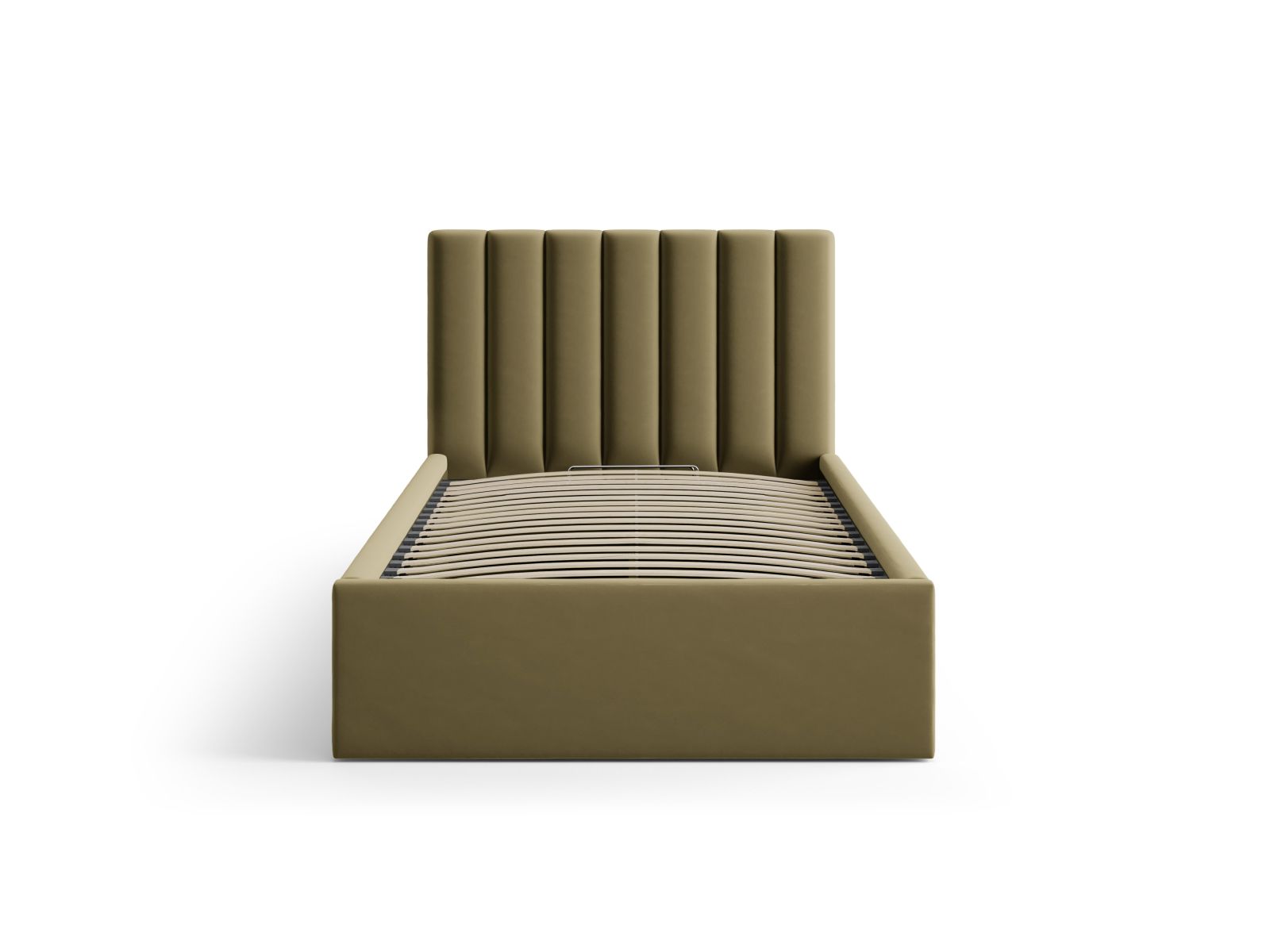 Elegantes Allison Bett mit 90 cm Breite, Stauraum und Kopfteil in Green-Bluvel, ideal für stilvolle Schlafzimmerlösungen.