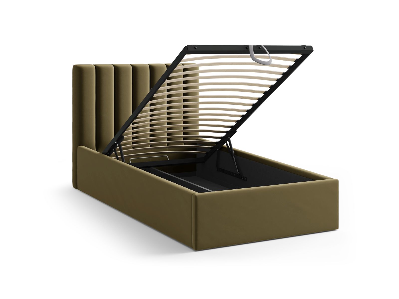 Stylisches Allison Bett in 90 cm Breite, ideal für kleine Räume, mit praktischem Stauraum und modernem Kopfteil in Green-Bluvel.