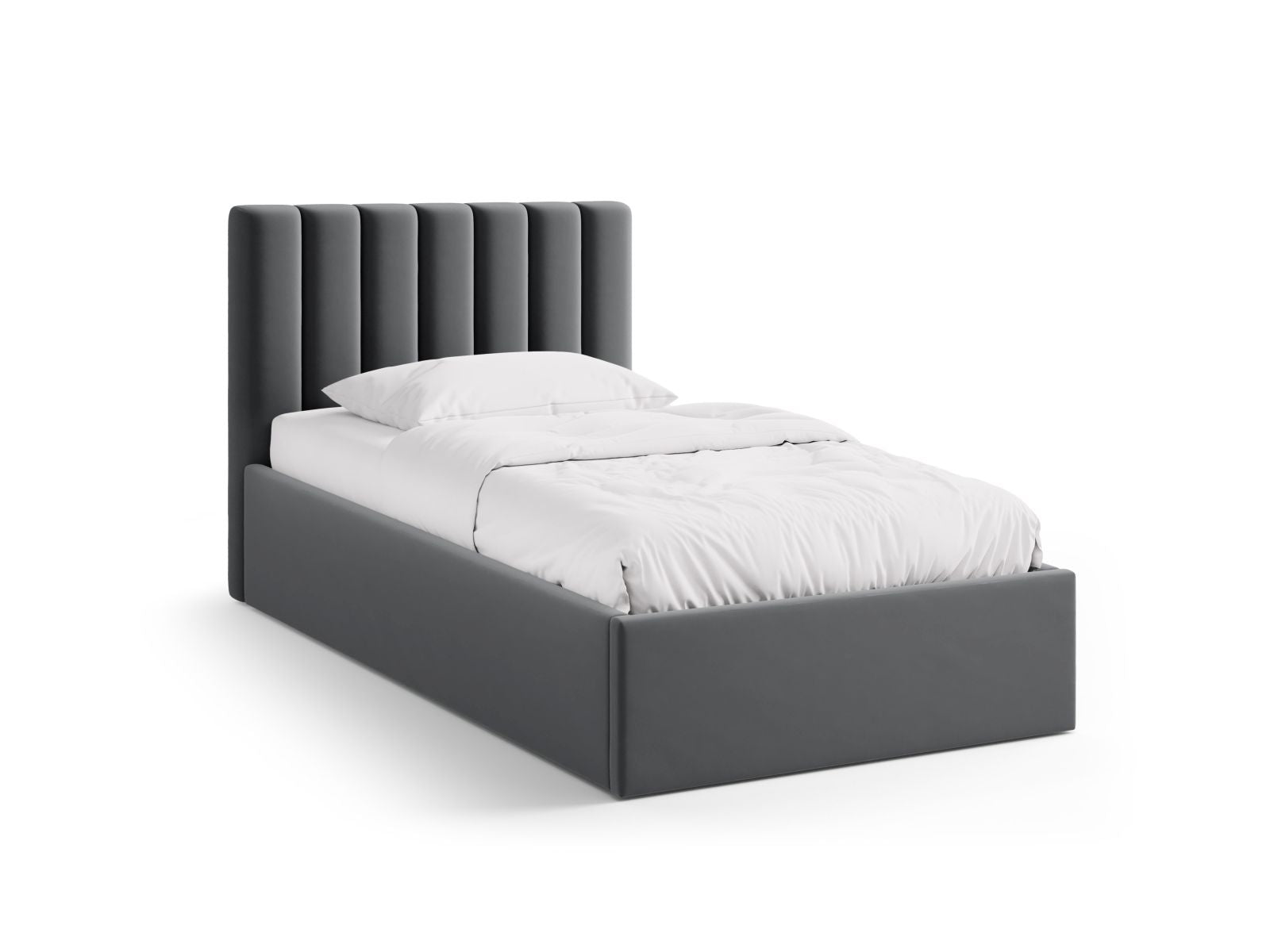 Allison Bett mit Stauraum mit Kopfteil 90cm in Grey-Bluvel präsentiert im Onlineshop von KAQTU Design AG. Bett ist von Micadoni