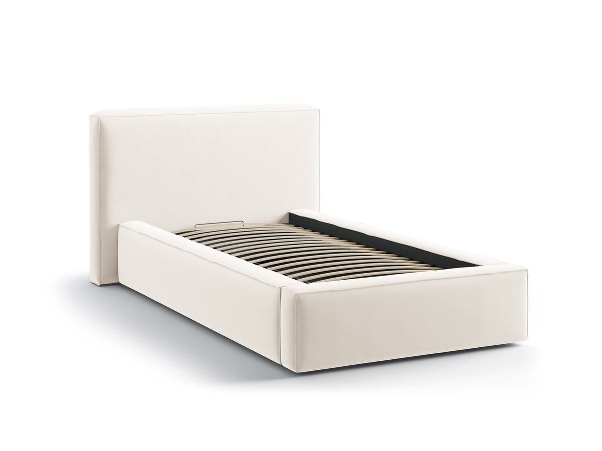 Jodie Bett mit Stauraum mit Kopfteil 90cm in Light Beige-Bluvel präsentiert im Onlineshop von KAQTU Design AG. Bett ist von Micadoni