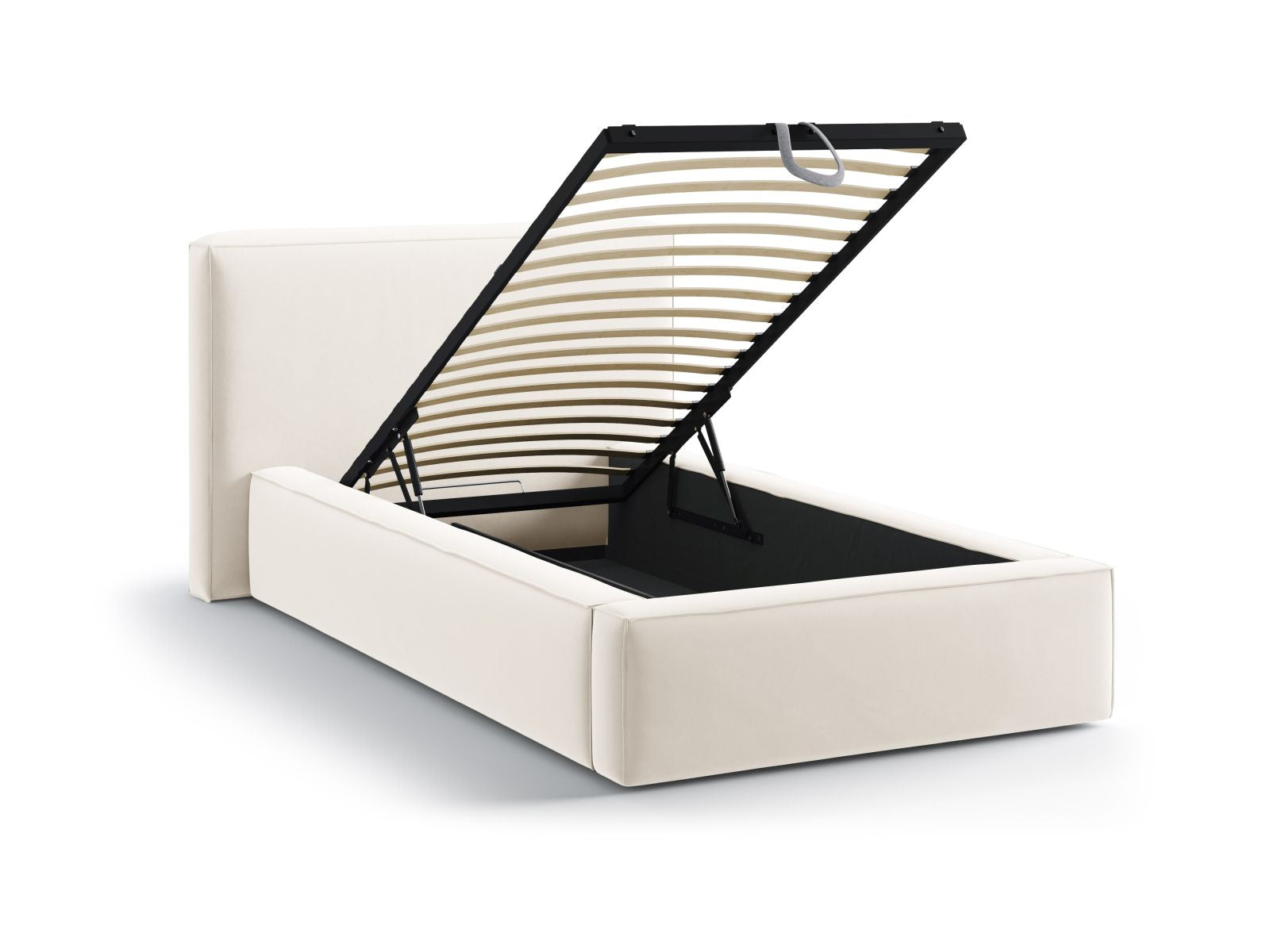 Stilvolles Jodie Bett in zartem Beige, 90 cm, mit praktischem Stauraum und ansprechendem Kopfteil für ein modernes Schlafzimmer.