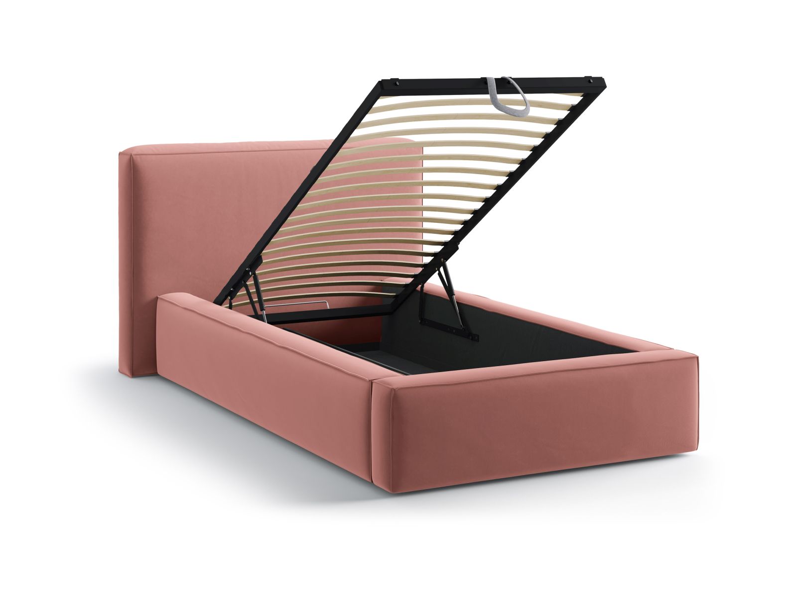Elegantes Jodie Bett mit 90 cm Breite, ausgestattet mit einem praktischen Kopfteil und integriertem Stauraum, perfekt für stilvolle Schlafzimmer.