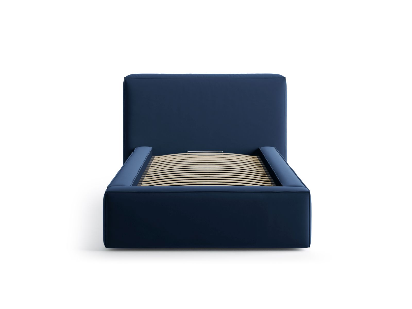 Elegantes Jodie Bett mit 90 cm Breite, Stauraum und stilvollem Kopfteil in Royal Blue-Bluvel, ideal für moderne Schlafzimmer.