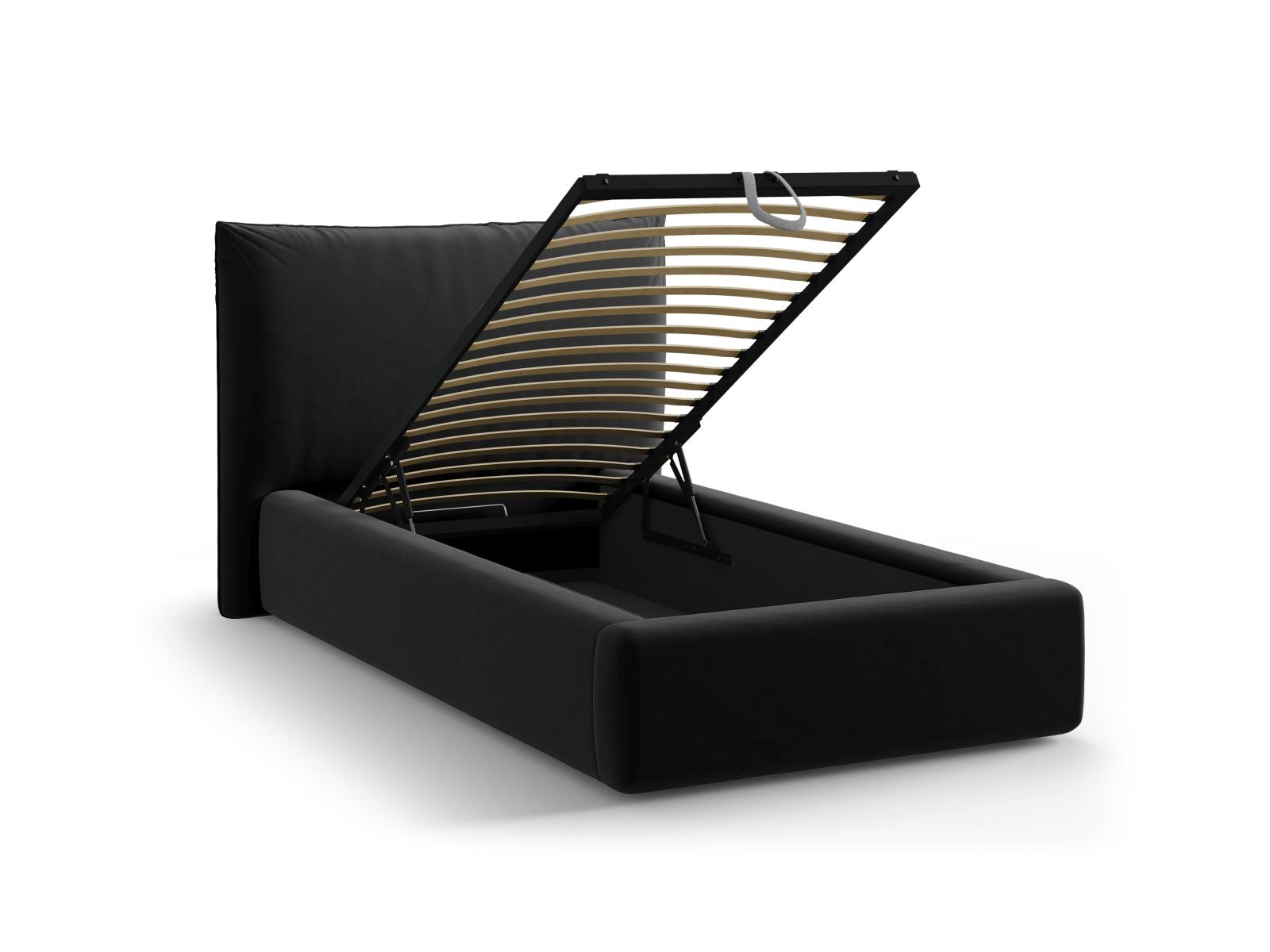 Stylisches Kaelle Bett mit 90 cm Breite, cleverem Stauraum und ansprechendem Kopfteil, perfekt für moderne Schlafzimmerlösungen.