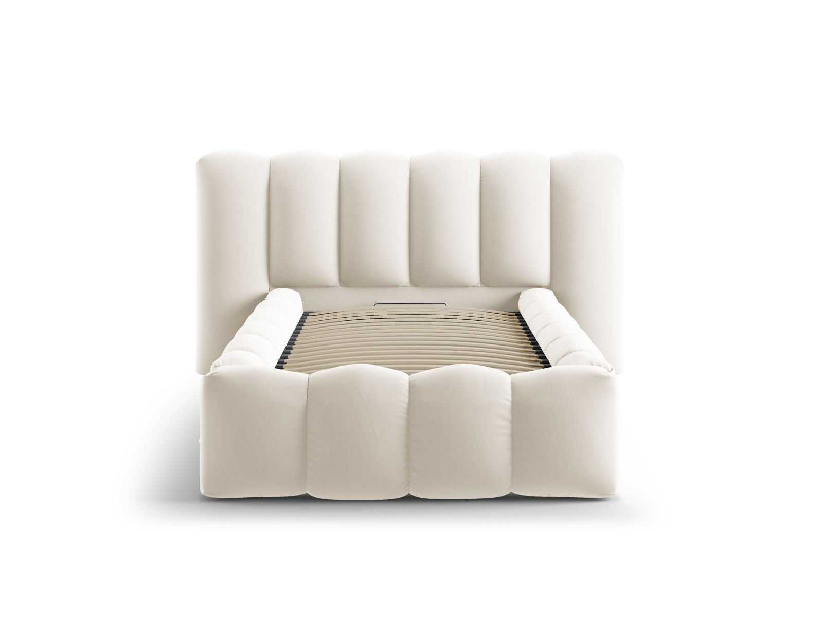 Elegantes Lupine Bett mit Stauraum und Kopfteil in 90cm Breite, ideal für stilvolle Schlafzimmerlösungen von Micadoni.