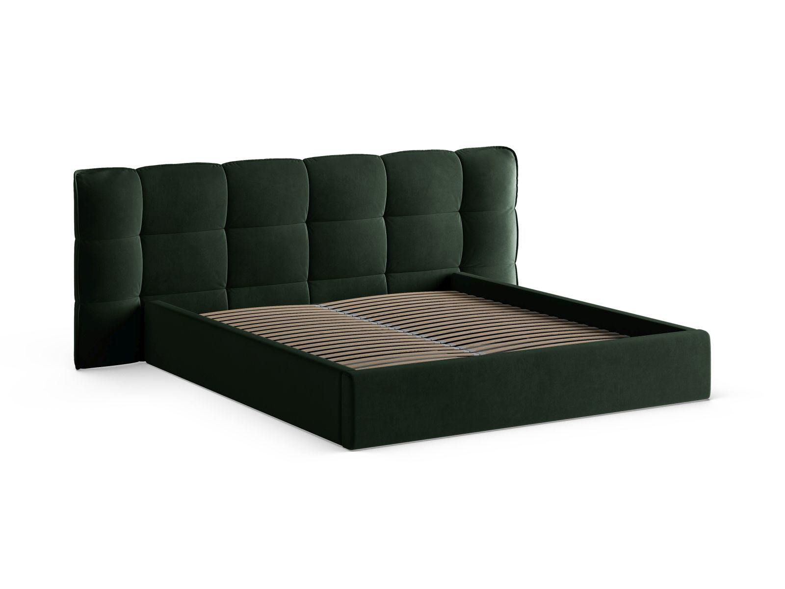 Modernes Eric Bett in elegantem Flaschengrün, bietet cleveren Stauraum und ein geschmackvolles Kopfteil für stilvolle Schlafzimmer.