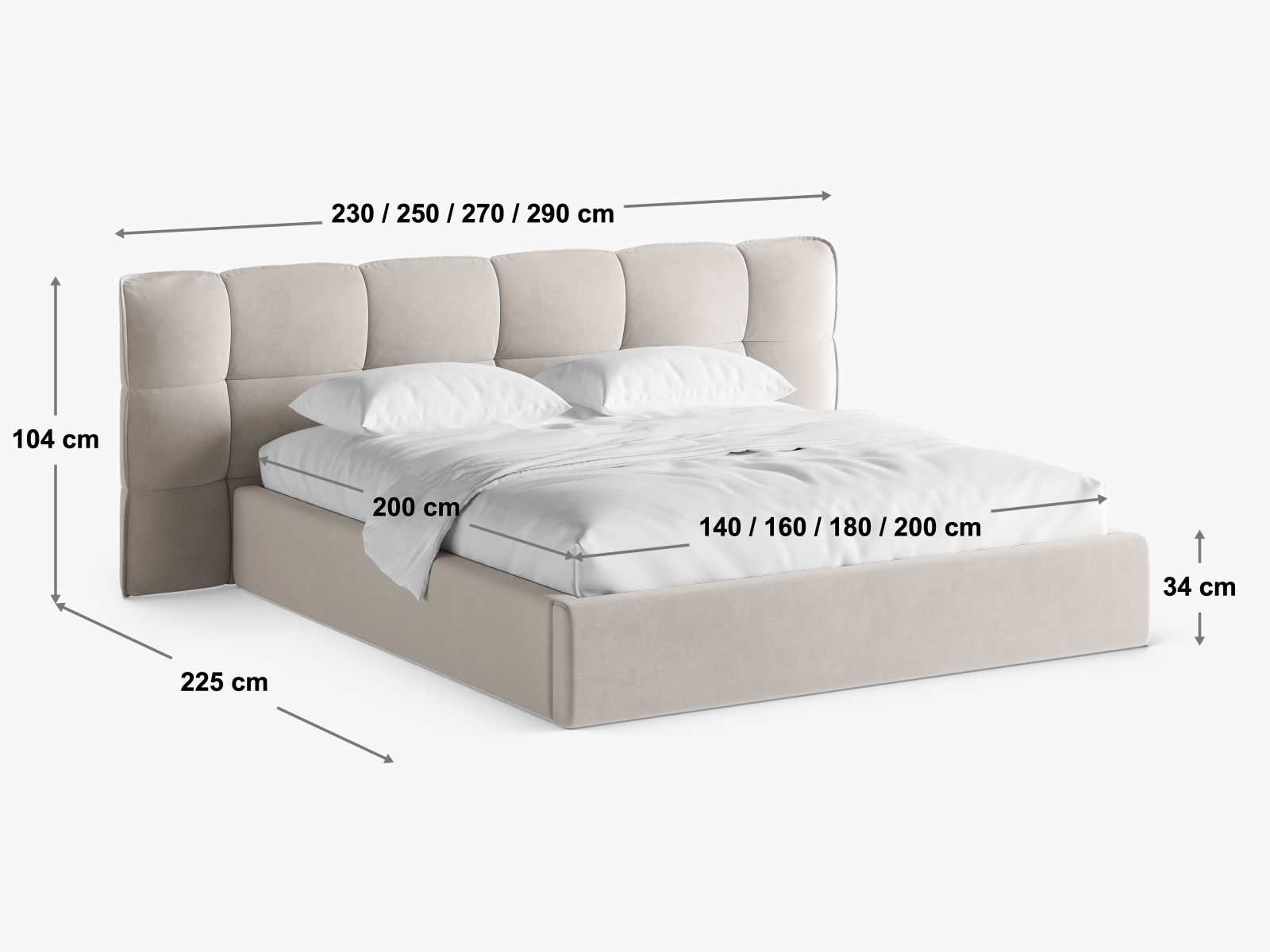 Modernes Eric Bett in Light Beige-Sicuro mit integriertem Stauraum und geschmackvollem Kopfteil, perfekt für stilvolle Schlafzimmer.