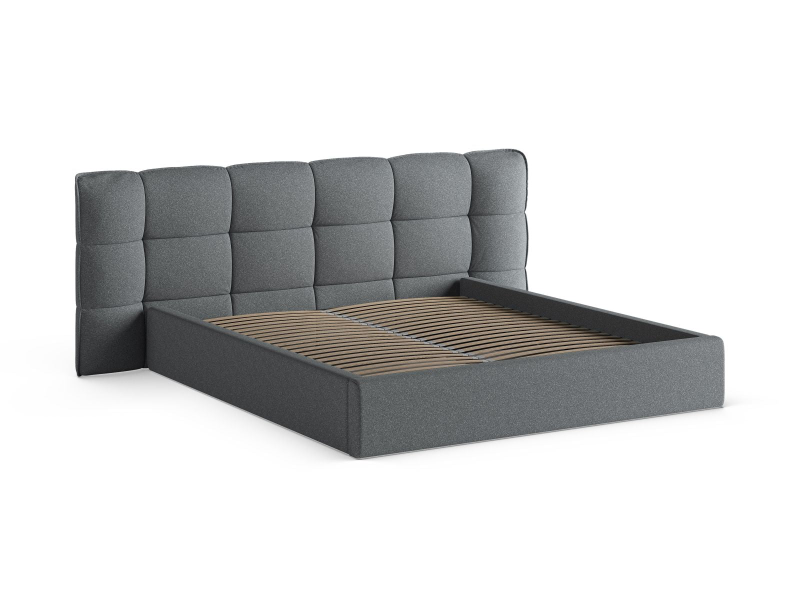 Elegantes Eric Bett in Dunkelgrau, ausgestattet mit praktischem Stauraum und einem ansprechenden Kopfteil, ideal für moderne Schlafzimmer.