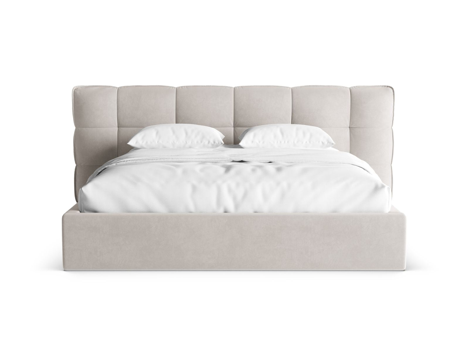 Stylisches Eric Bett mit praktischem Stauraum und elegantem Kopfteil in Light Beige, ideal für moderne Schlafzimmer.