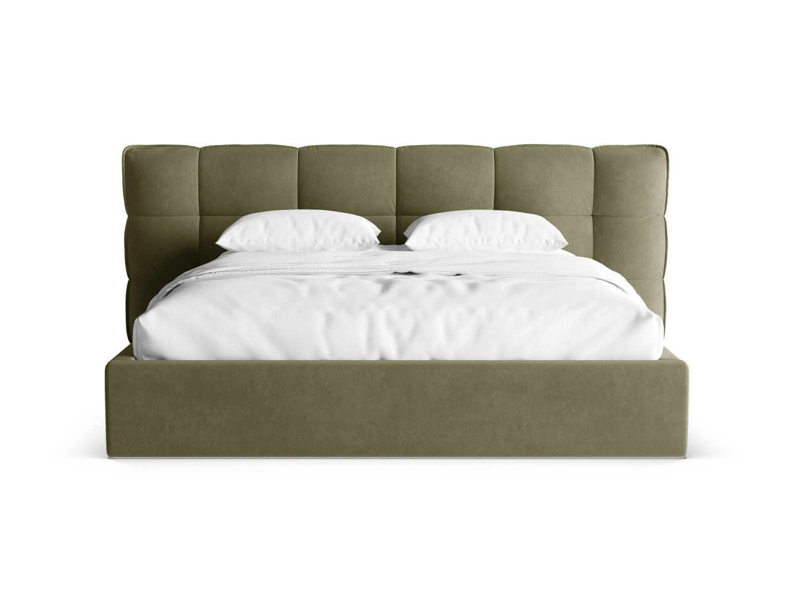 Stylisches Eric Bett mit 180 cm Breite, Kopfteil und praktischem Stauraum in sanftem Light Green-Casino, ideal für modernes Wohnen.