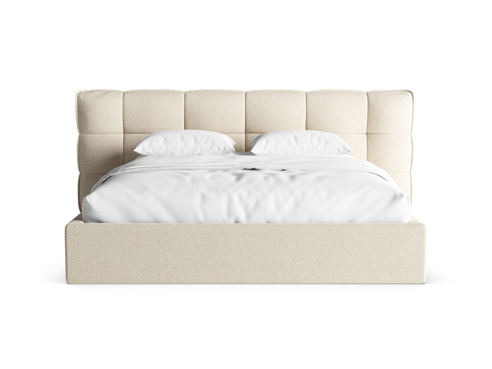 Stylisches Eric Bett mit 180 cm Breite, Kopfteil und praktischem Stauraum in elegantem Light Beige Melange von Micadoni.