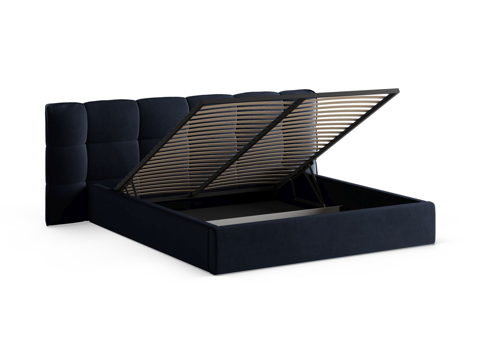Stylisches Eric Bett in Royal Blue, ausgestattet mit praktischem Stauraum und einem ansprechenden Kopfteil, perfekt für zeitgemäße Schlafzimmer.