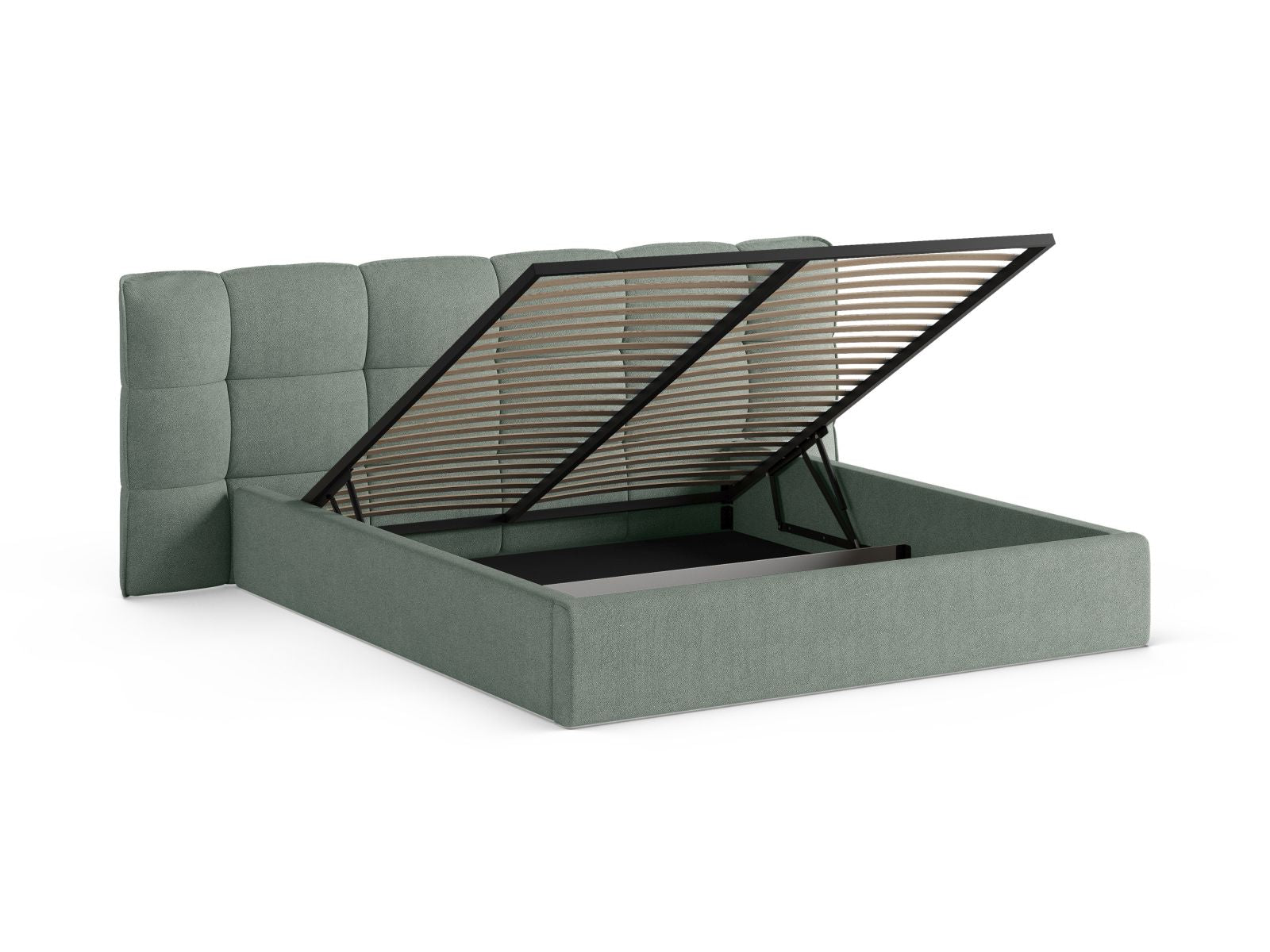 Stylisches Eric Bett in Mint-Sicuro, ideal für moderne Schlafzimmer, bietet zusätzlichen Stauraum und ein attraktives Kopfteil.