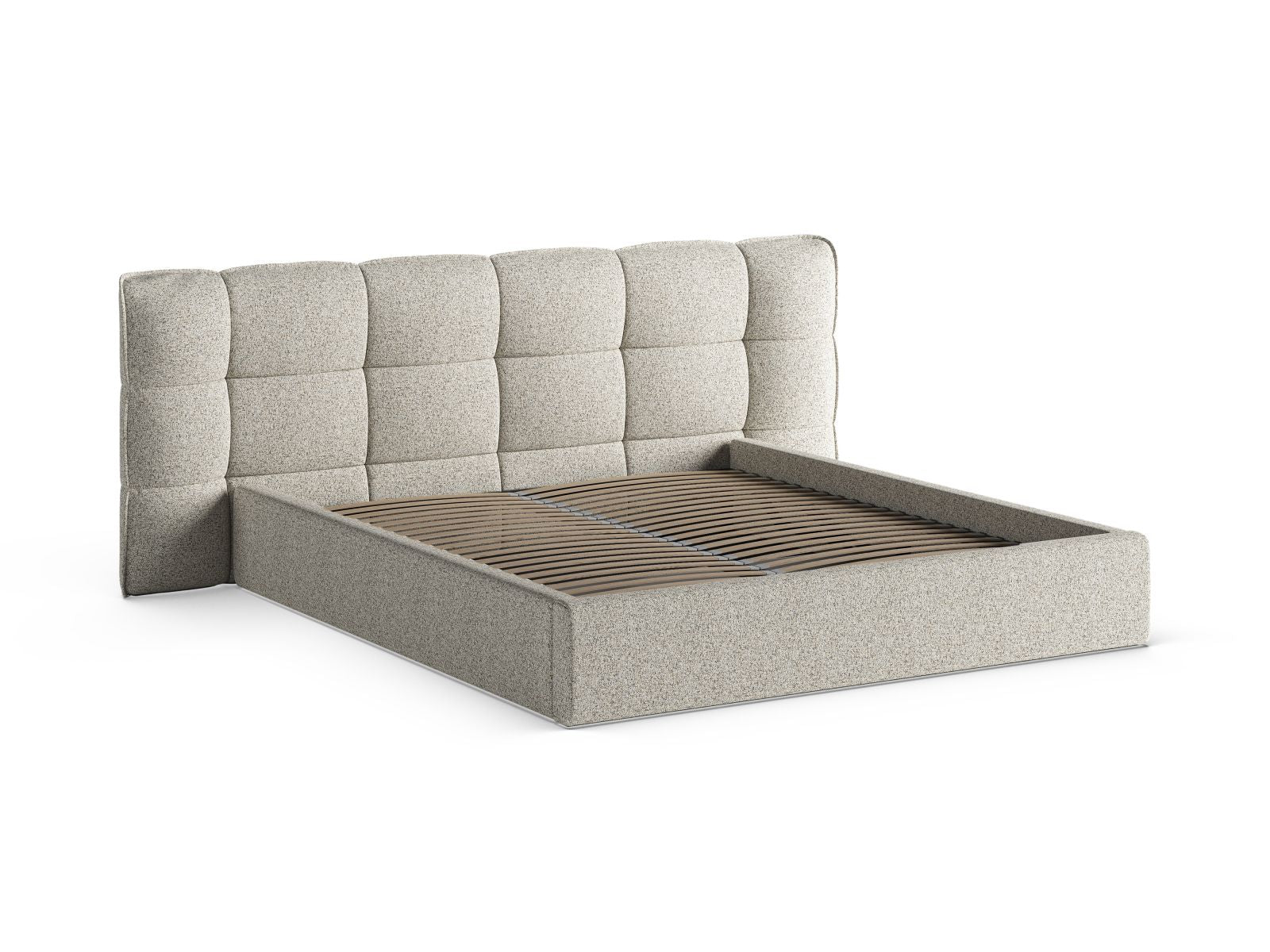 Elegantes Eric Bett mit praktischem Stauraum und stilvollem Kopfteil in Beige Melange, ideal für ein modernes Schlafzimmer.