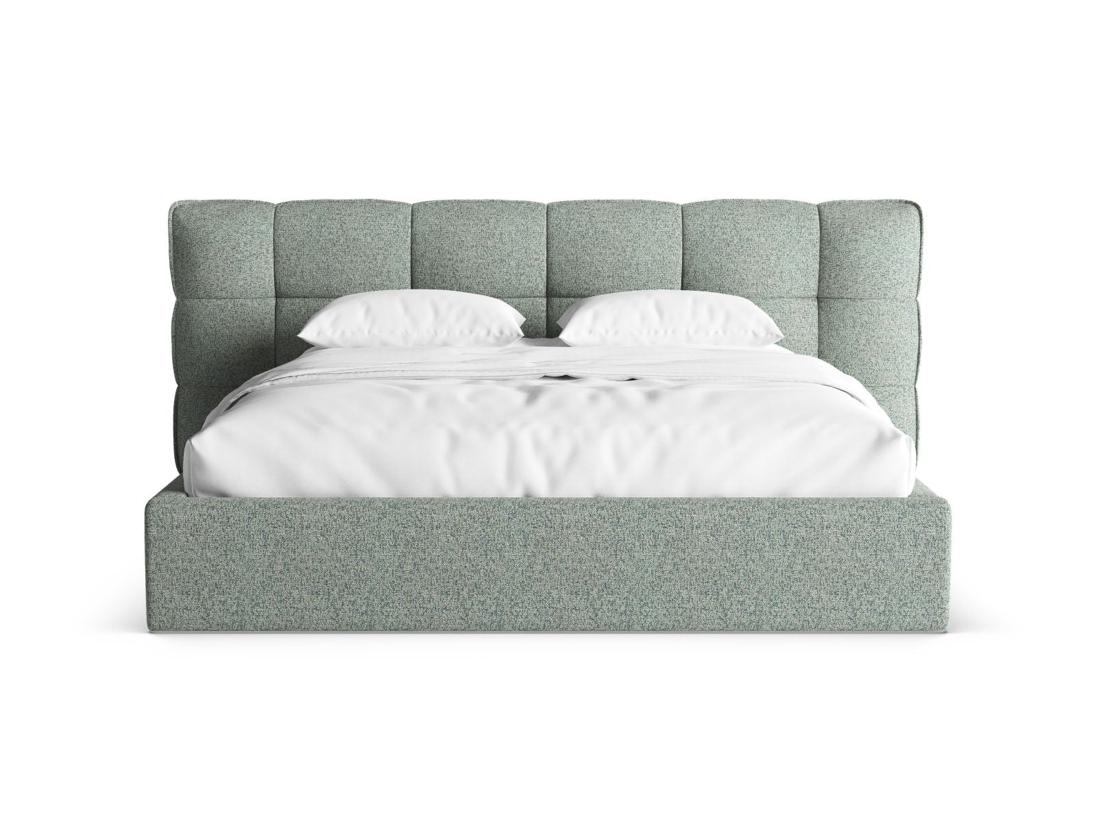 Stylisches Eric Bett mit Stauraum und Kopfteil in 200cm Breite, in elegantem Moss Green Melange, ideal für modernes Wohnen.
