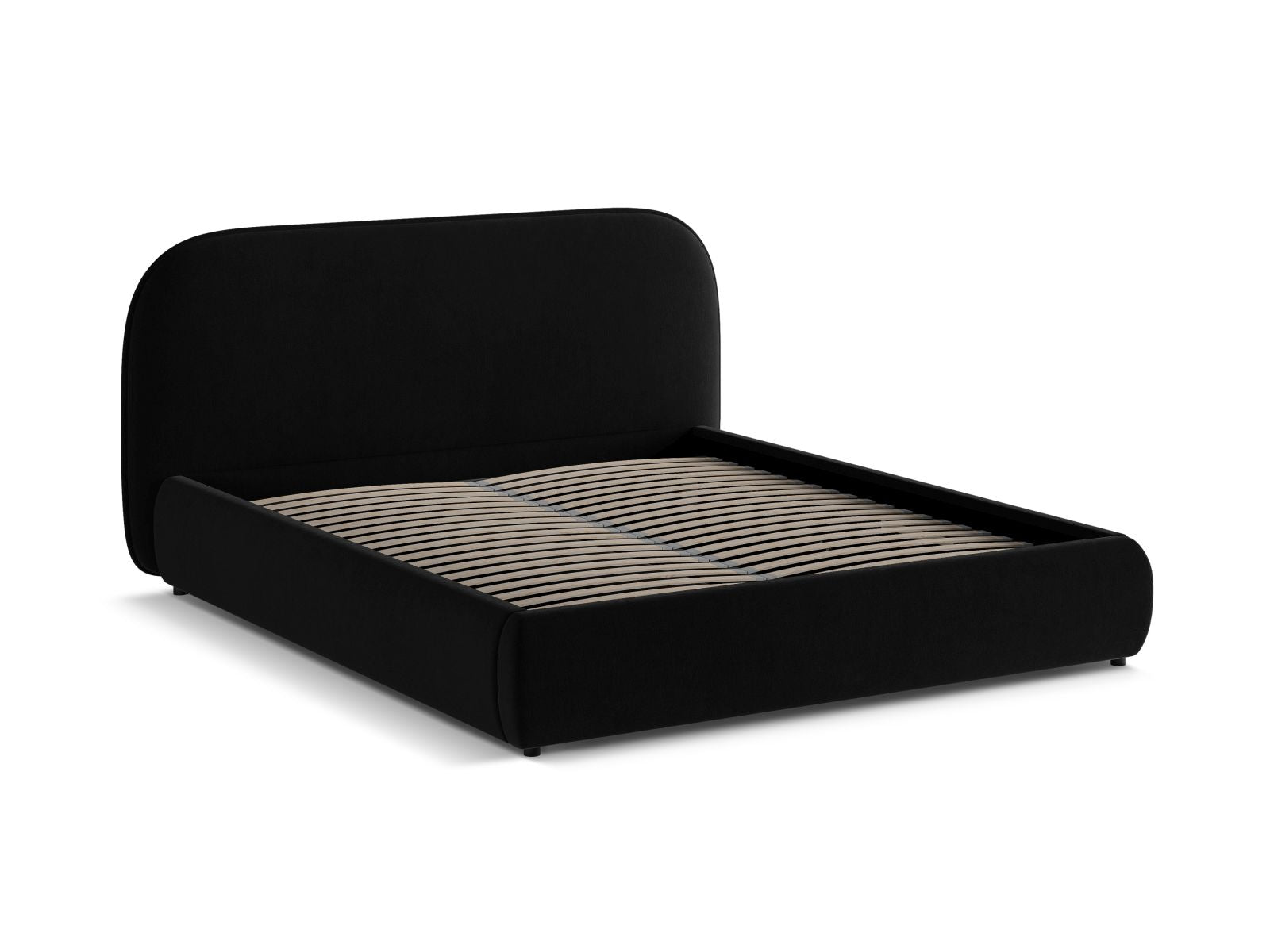 Elegantes Murada Bett mit praktischem Stauraum und stilvollem Kopfteil, 200 cm breit, ideal für ein modernes Schlafzimmer.