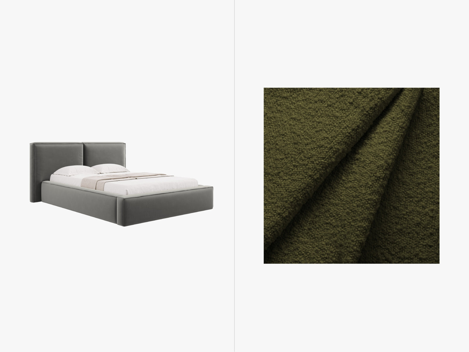 Jodie Boucle Bett mit Stauraum und Headboard 140cm in Dark Olive Green-Baloo präsentiert im Onlineshop von KAQTU Design AG. Bett ist von Micadoni