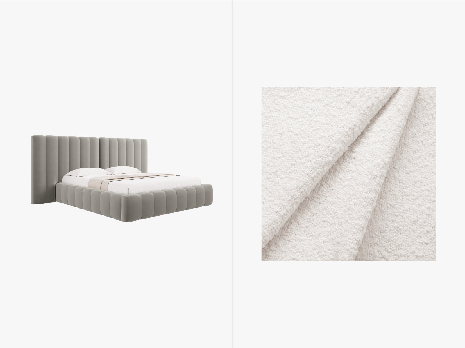 Kelp Boucle Bett mit Stauraum und doppeltem Headboard  in White präsentiert im Onlineshop von KAQTU Design AG. Bett ist von Micadoni