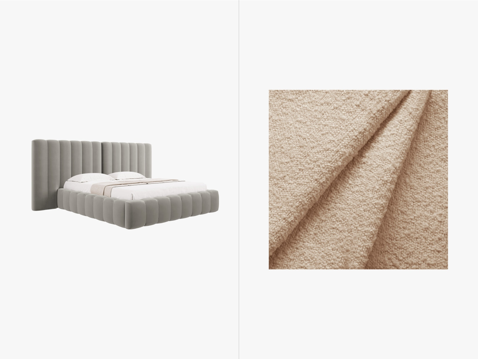 Kelp Boucle Bett mit Stauraum und doppeltem Headboard  in Beige präsentiert im Onlineshop von KAQTU Design AG. Bett ist von Micadoni