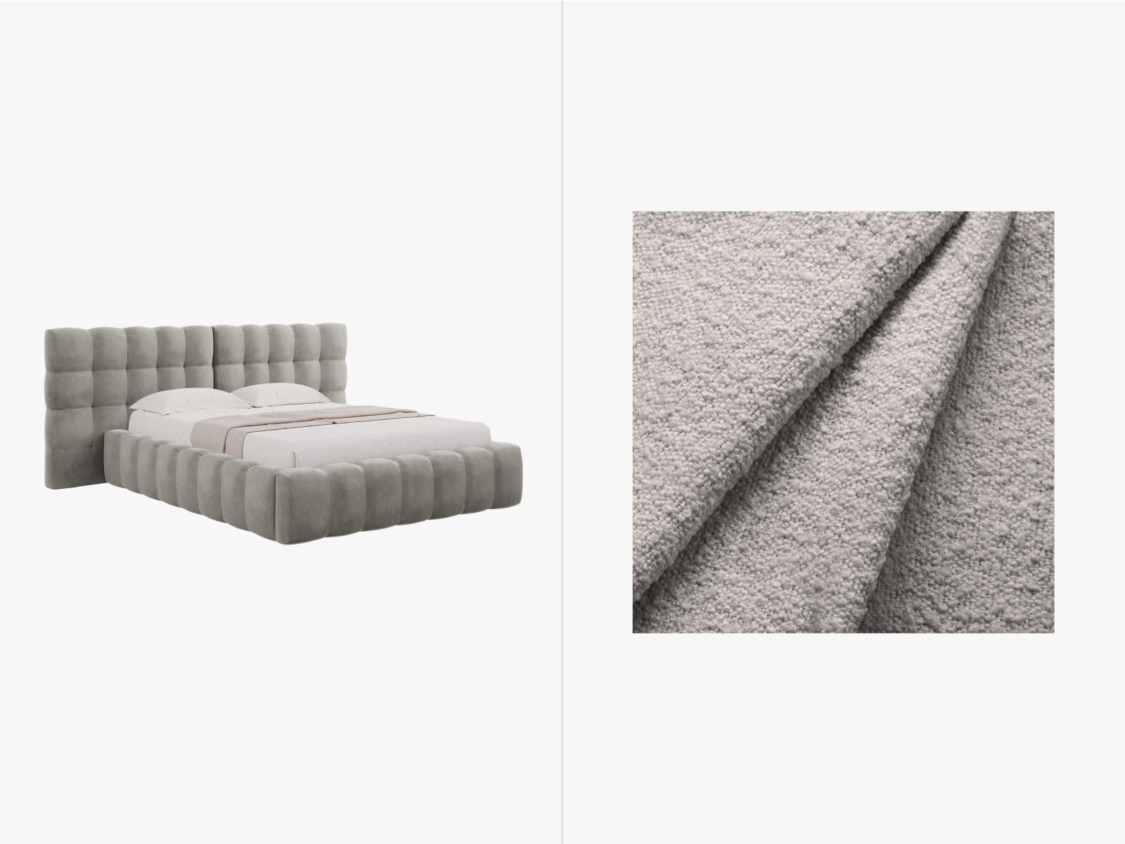 Mamaia Boucle Bett mit Strauaum und doppeltem Headboard  200cm in Light Grey/Schwarz präsentiert im Onlineshop von KAQTU Design AG. Bett ist von Micadoni