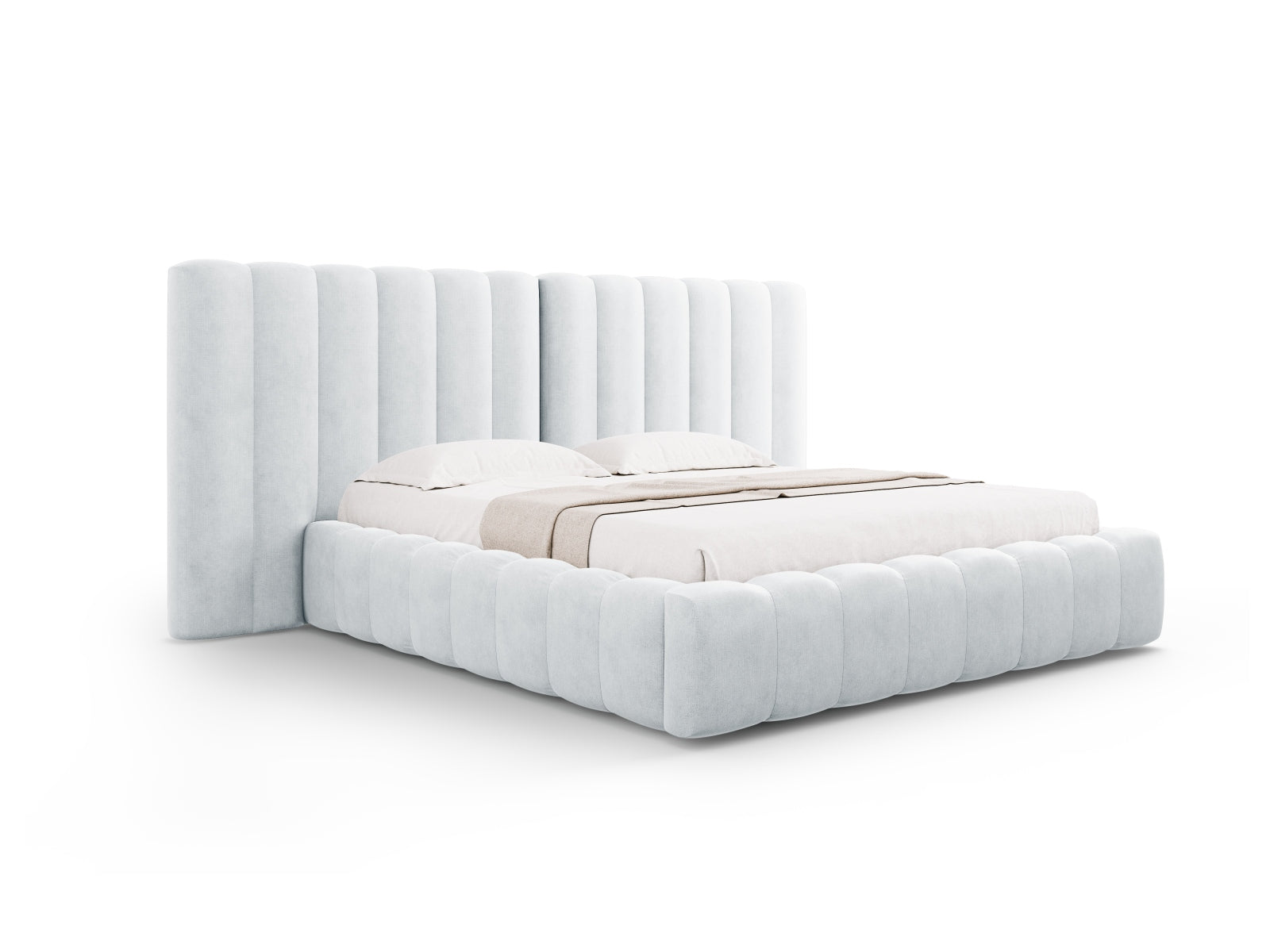 Kelp Bett mit Stauraum und doppeltem Headboard  in Light Grey präsentiert im Onlineshop von KAQTU Design AG. Bett ist von Micadoni