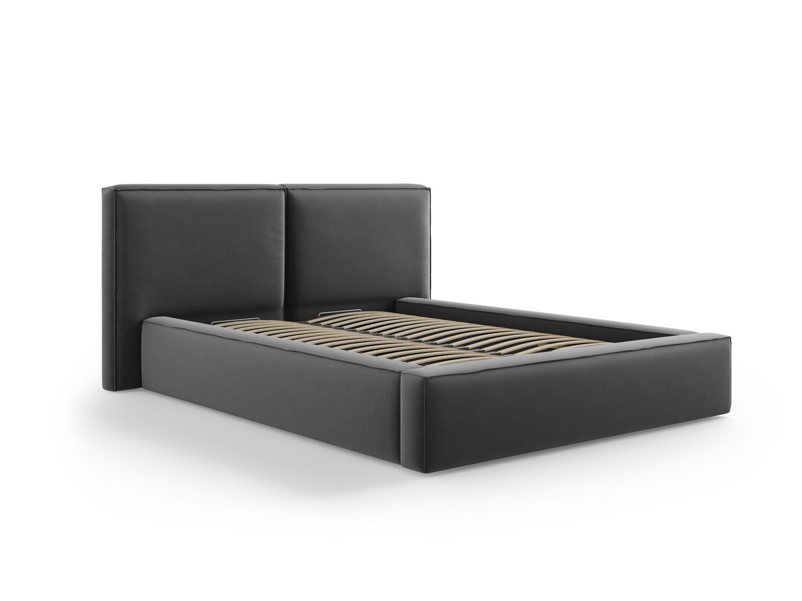 Erleben Sie das Jodie Velour Bett von Micadoni: Eleganz trifft Funktionalität mit doppeltem Headboard und praktischem Stauraum für Ihr Schlafzimmer.