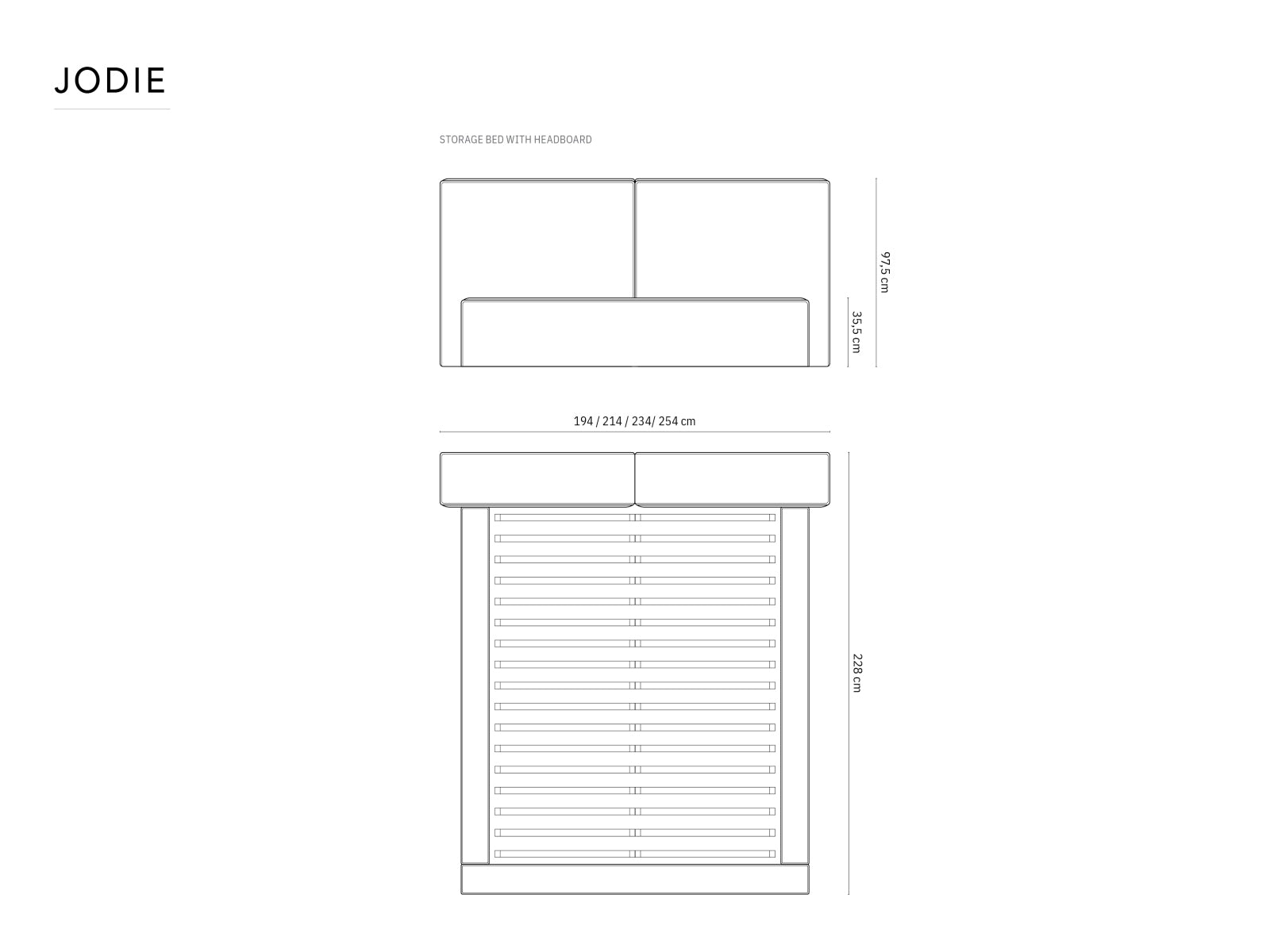 Erleben Sie das Jodie Bett von Micadoni: Elegantes Design, doppeltes Headboard und cleverer Stauraum für ein aufgeräumtes Schlafzimmer.