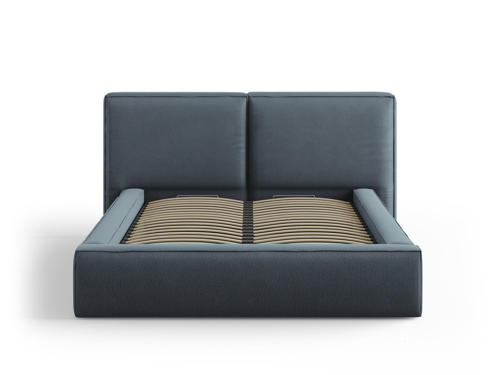 Entdecken Sie das stilvolle Jodie Bett von Micadoni mit praktischem Stauraum und doppeltem Headboard für maximalen Komfort und Ordnung.