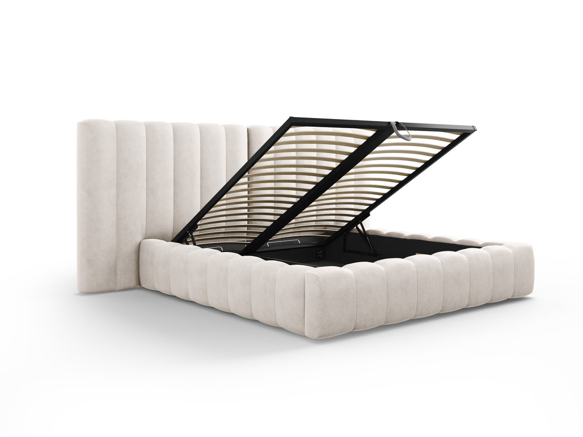 Kelp Bett mit Stauraum und doppeltem Headboard 160cm in Grey Beige Melange-Moly präsentiert im Onlineshop von KAQTU Design AG. Bett ist von Micadoni