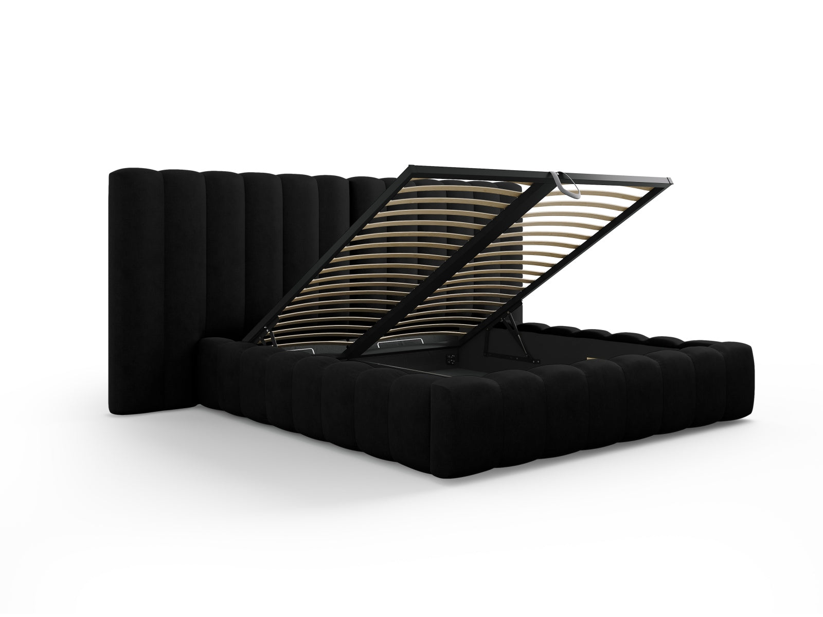 Entdecken Sie das Kelp Bett von Micadoni: stilvolles Design, praktischer Stauraum und ein elegantes doppeltes Headboard für höchsten Schlafkomfort.