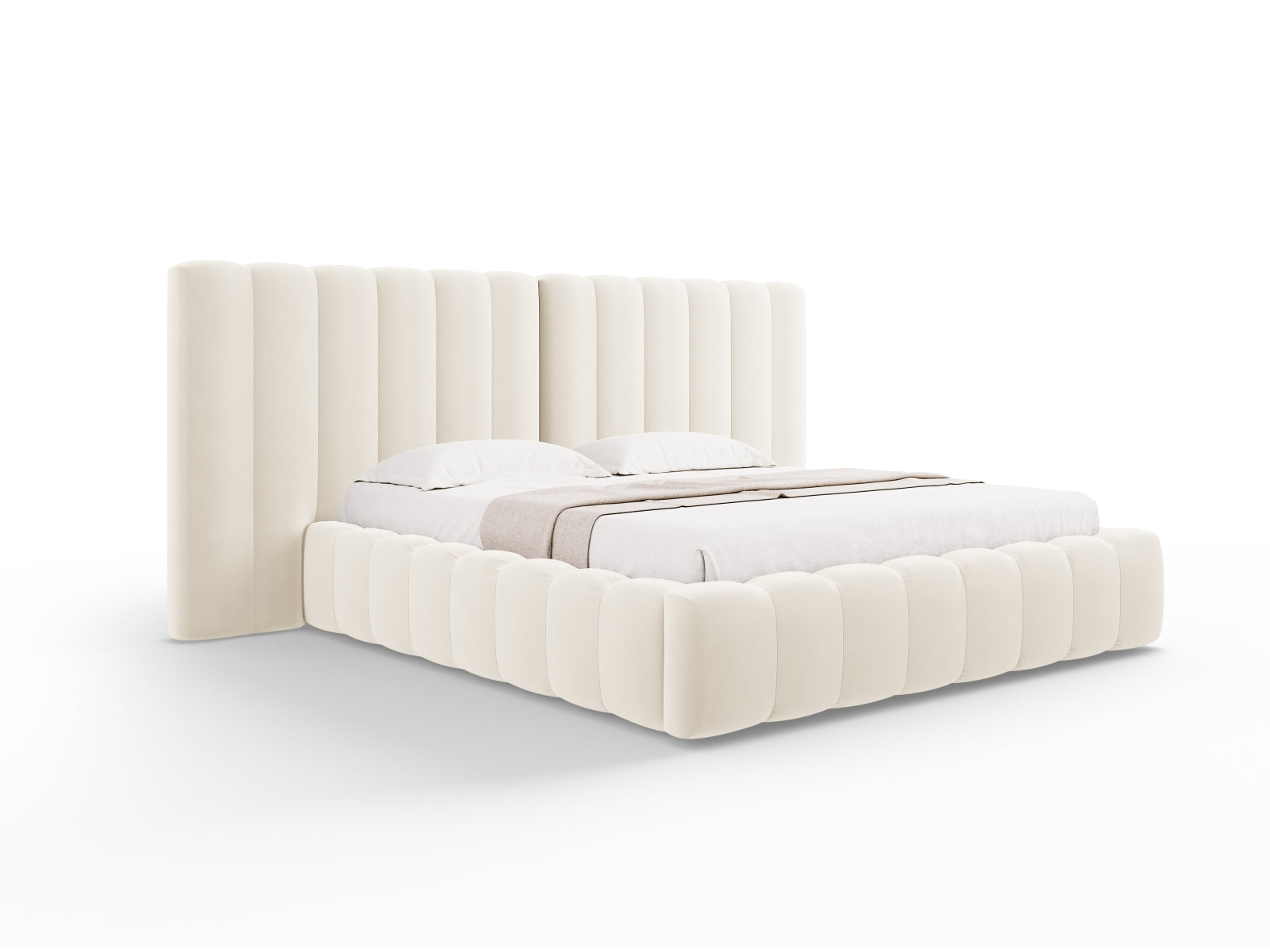 Kelp Velour Bett mit Stauraum und double Headboard  in Light Beige präsentiert im Onlineshop von KAQTU Design AG. Bett ist von Micadoni