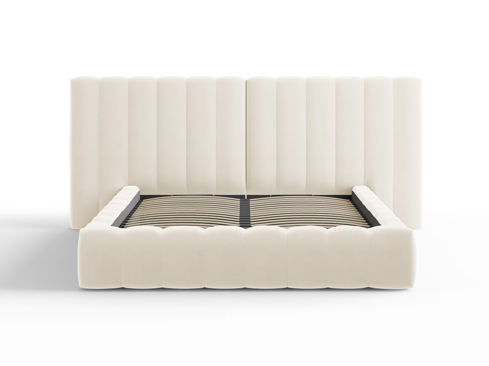 Entdecken Sie das Kelp Velour Bett von Micadoni – stilvolles Design mit praktischem Stauraum und doppeltem Kopfteil für maximalen Komfort.
