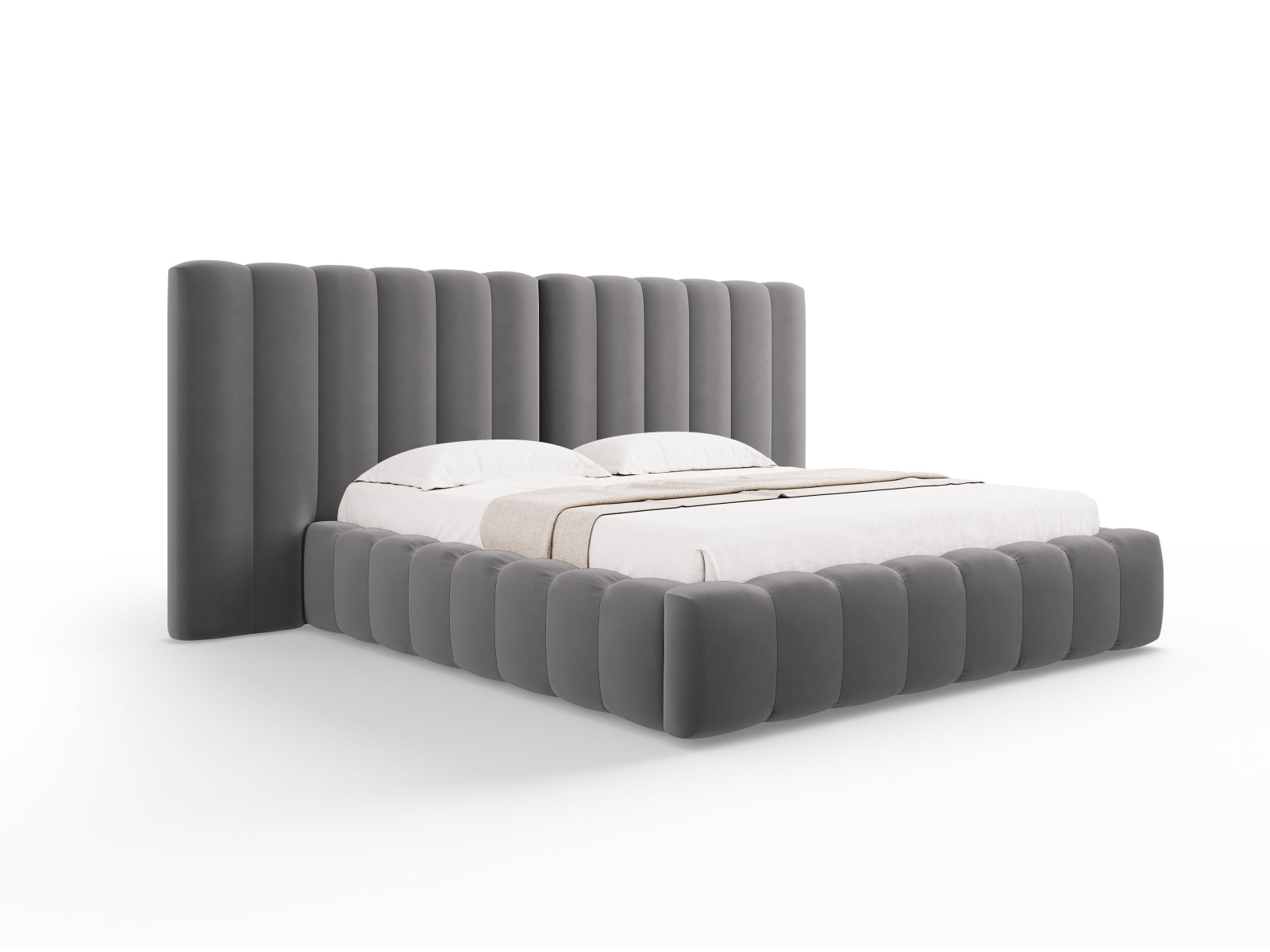 Kelp Velour Bett mit Stauraum und double Headboard  in Grey präsentiert im Onlineshop von KAQTU Design AG. Bett ist von Micadoni