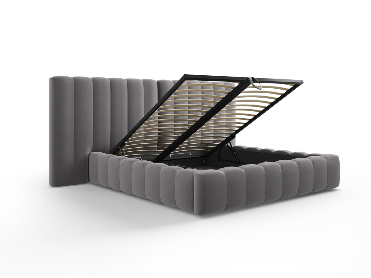 Kelp Bett mit Stauraum und double Headboard 160cm in Grey-Bluvel präsentiert im Onlineshop von KAQTU Design AG. Bett ist von Micadoni