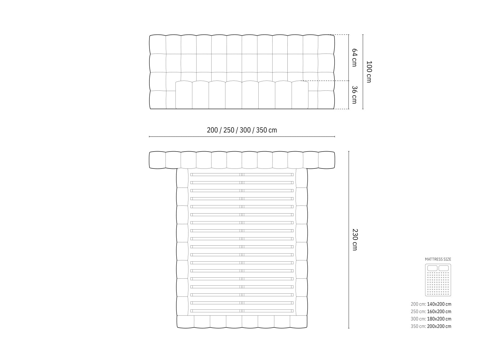 Mamaia Velour Bett mit Strauaum und doppeltem Headboard  250cm in Grey/Schwarz präsentiert im Onlineshop von KAQTU Design AG. Bett ist von Micadoni