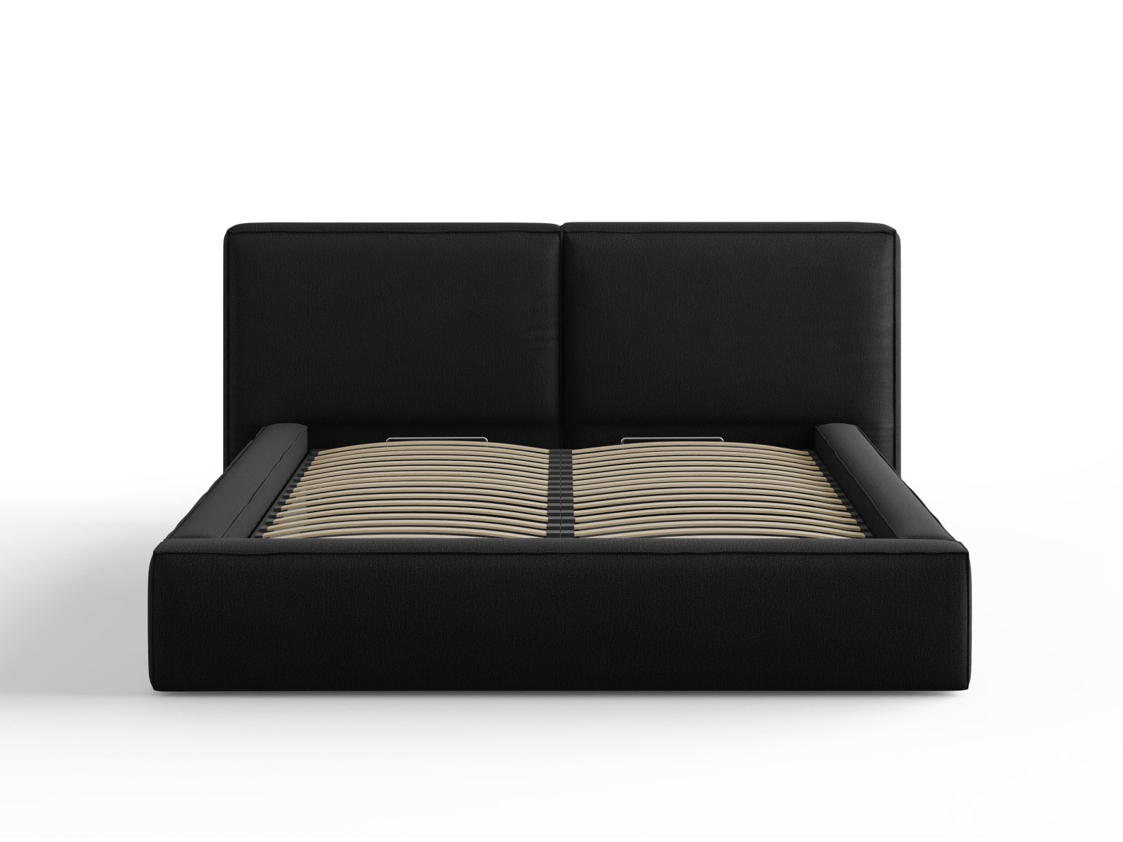 Elegantes Jodie Bett mit praktischem Stauraum und doppeltem Kopfteil in 160 cm Breite, ideal für stilvolle Schlafzimmer.