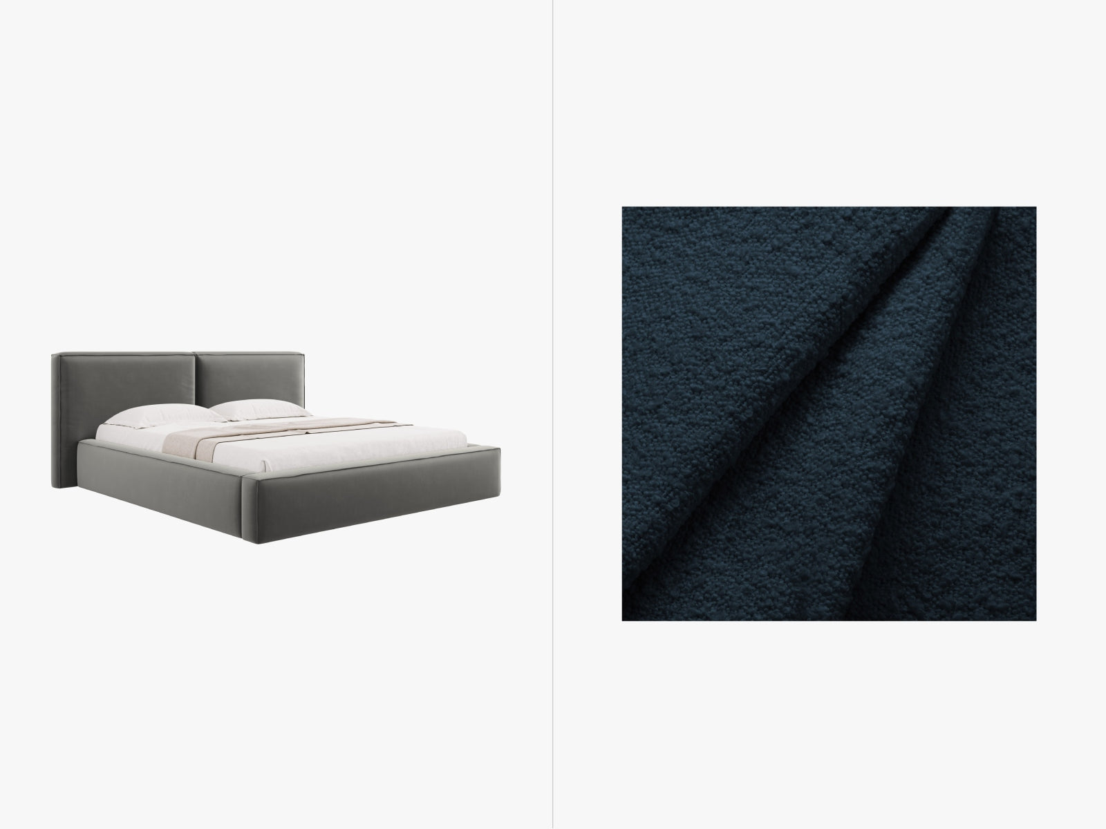 Jodie Boucle Bett mit Stauraum und Headboard 180cm in Dark Blue-Baloo präsentiert im Onlineshop von KAQTU Design AG. Bett ist von Micadoni
